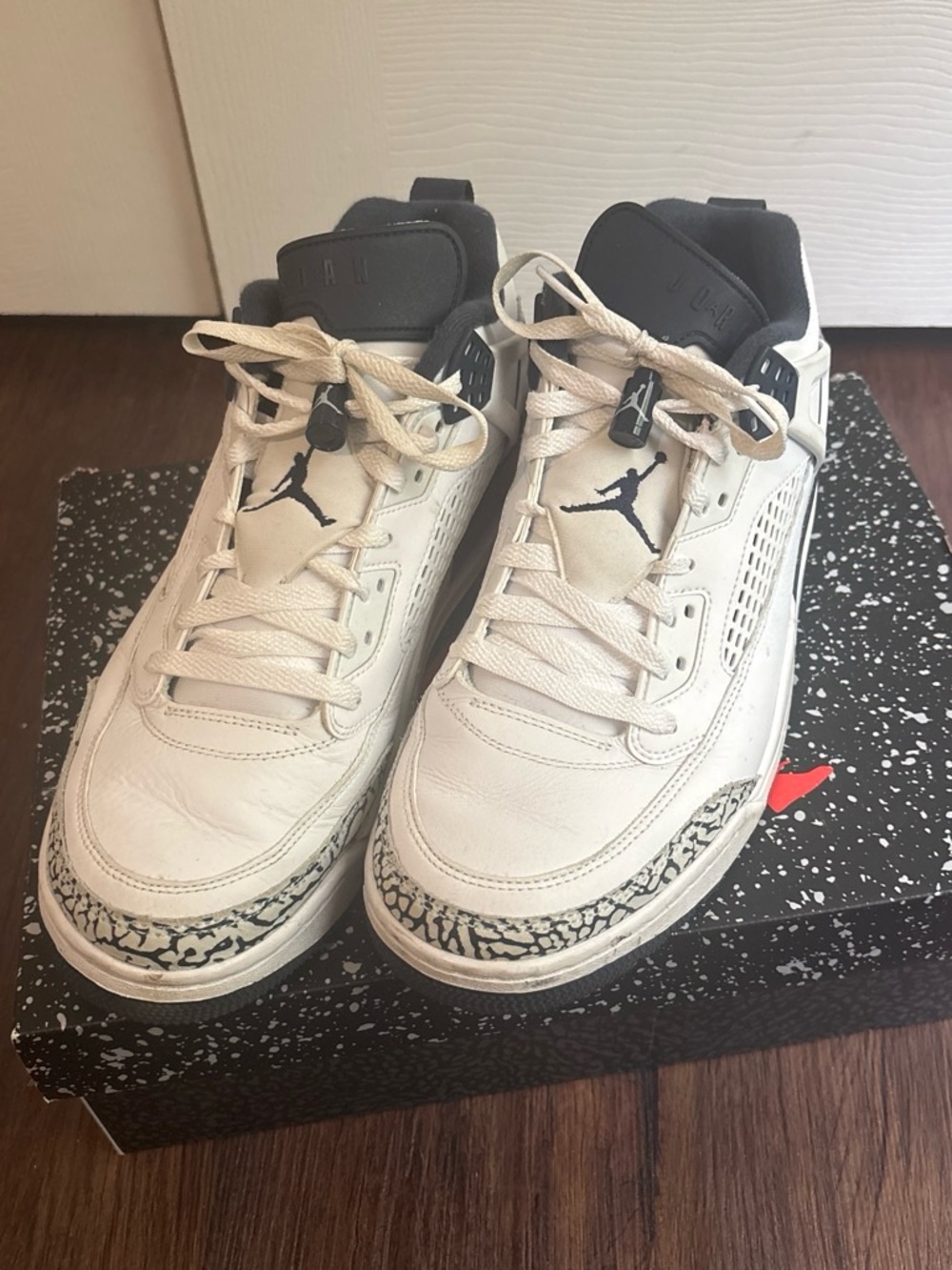 Jordan Spizike White and Black Retro Low Sneakers with Elephant Print